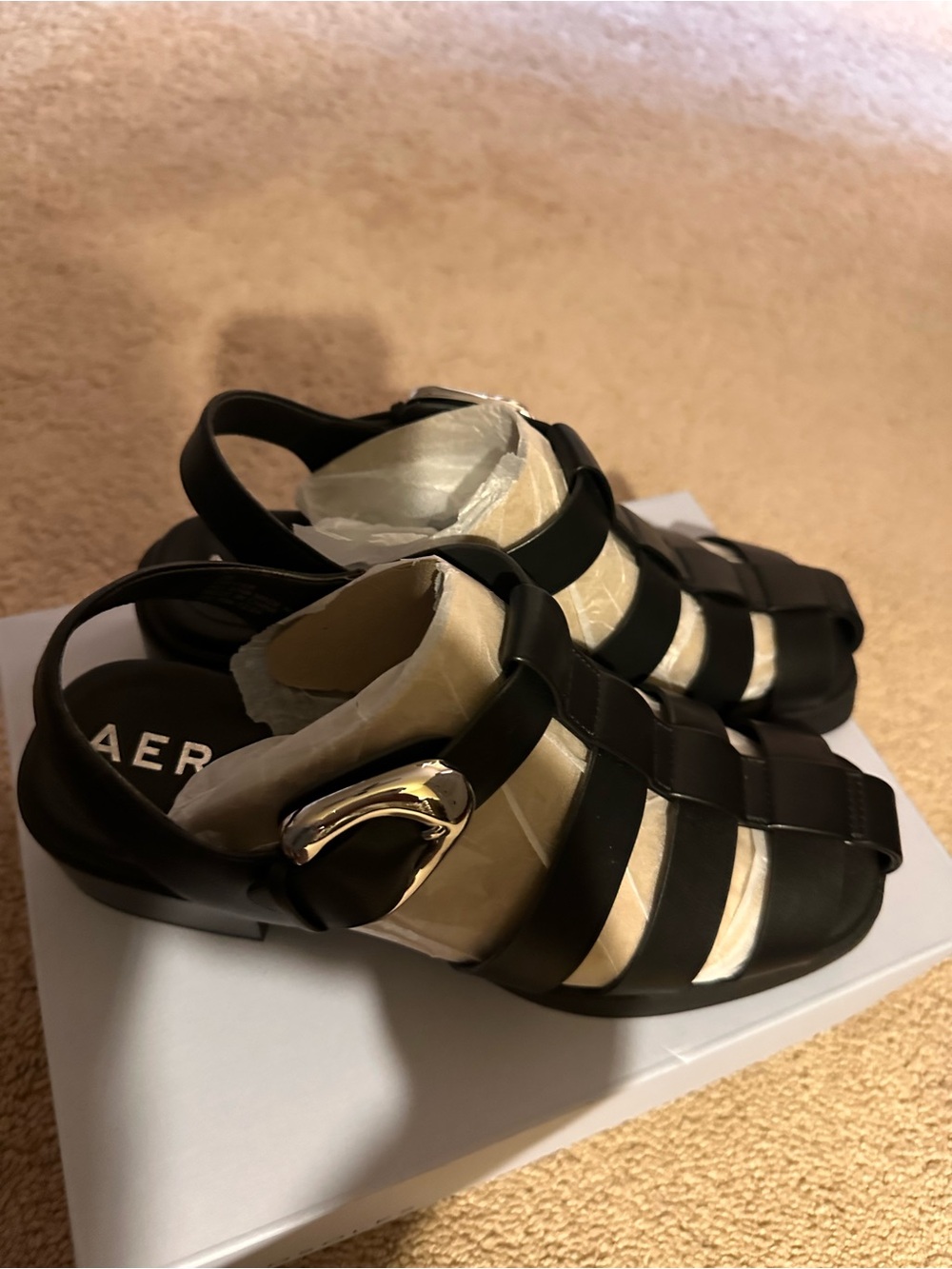 AEROSOLES Black fisherman style Buckle Slingback Sandals